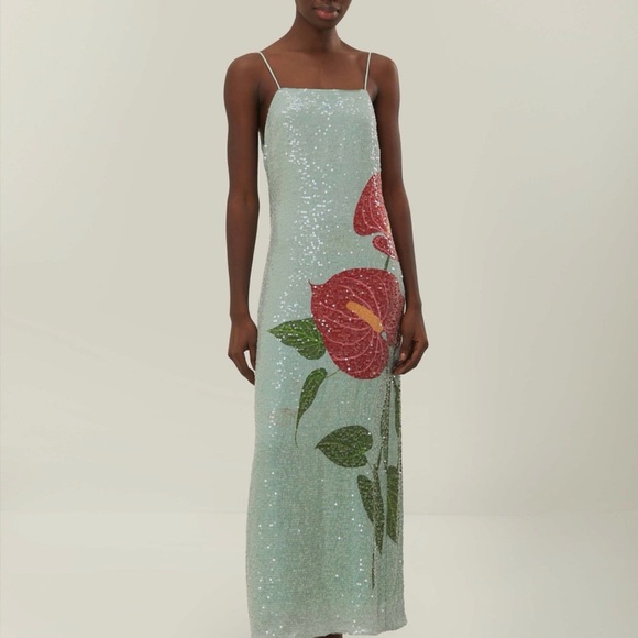 FARM Rio Dresses & Skirts - Farm Rio Blue Anthurium Flowers Slip Maxi Dress